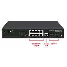 Switch mạng 8 cổng PoE 1000Mbps + 2 cổng 1G SFP Airlive POE-GSH802M-120